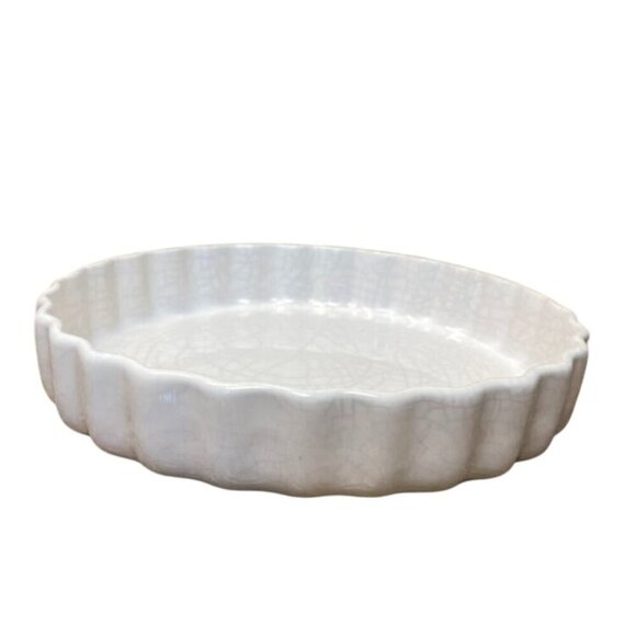 Pfaltzgraff White Ceramic Quiche Tart Baking Dish Scalloped Edge Crazing Pattern - Picture 3 of 5